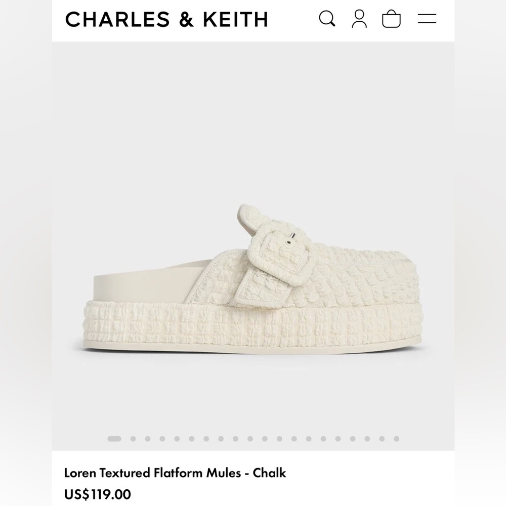 Charles & Keith Loren Textured Flatform Cream Mules Size 38